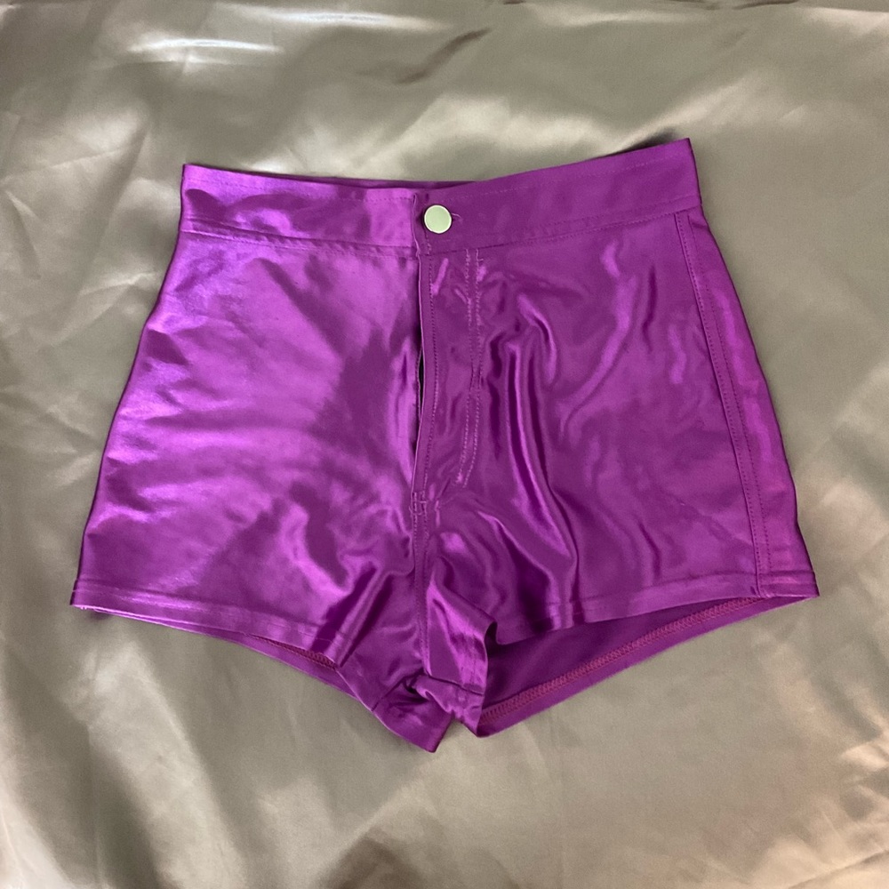 High Waist Cheeky Shiny Purple Disco Shorts